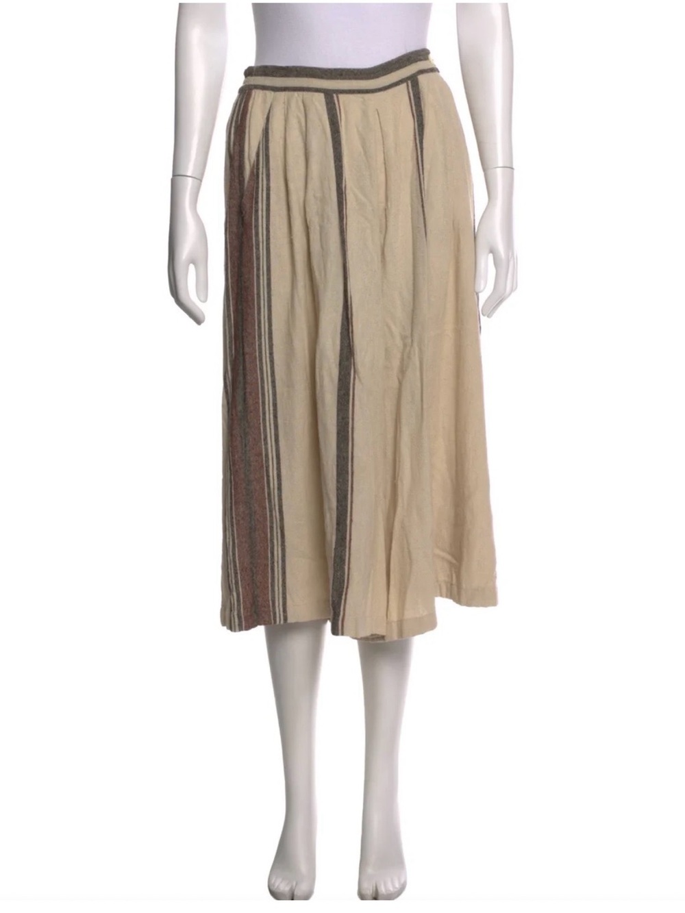 DÔEN 100% Silk Striped Wide Leg Pants Neutral Multi-Stripe Relaxed Fit Size XS/S